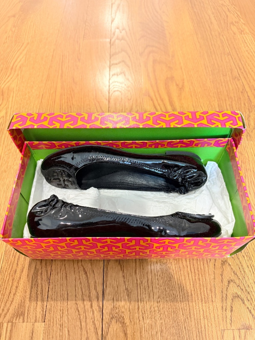 Tory Burch Reva Patent Ballet Flats – Black – Size 7.5